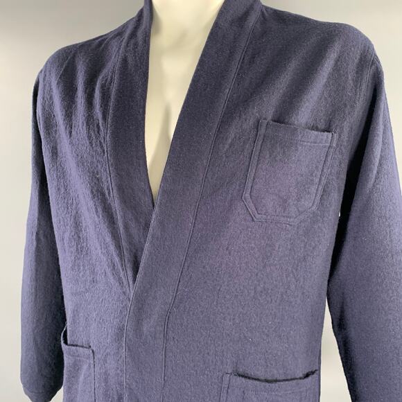 THE LOST EXPLORER Chest Size L Navy Distressed Wool  Cotton Shawl Jacket - Picture 2 of 7